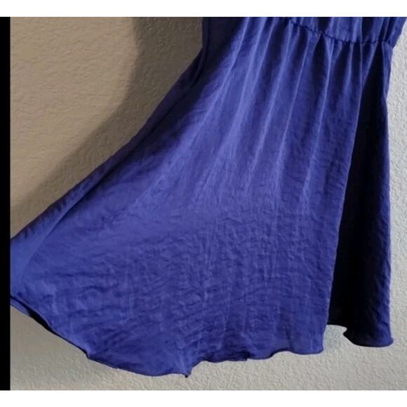 Rebecca Taylor Recycled Polyester Flowy Crepey Purple-Blue Cap Slv Mini Dress 6 - Picture 5 of 12